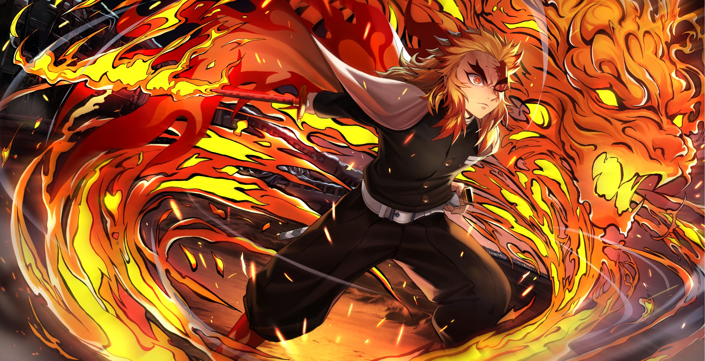 Rengoku en pleine attaque de flammes