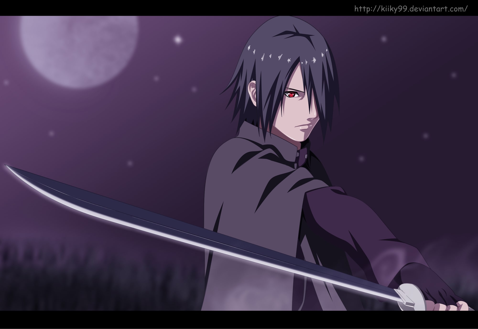 Sasuke avec le sharingan sur fond noir